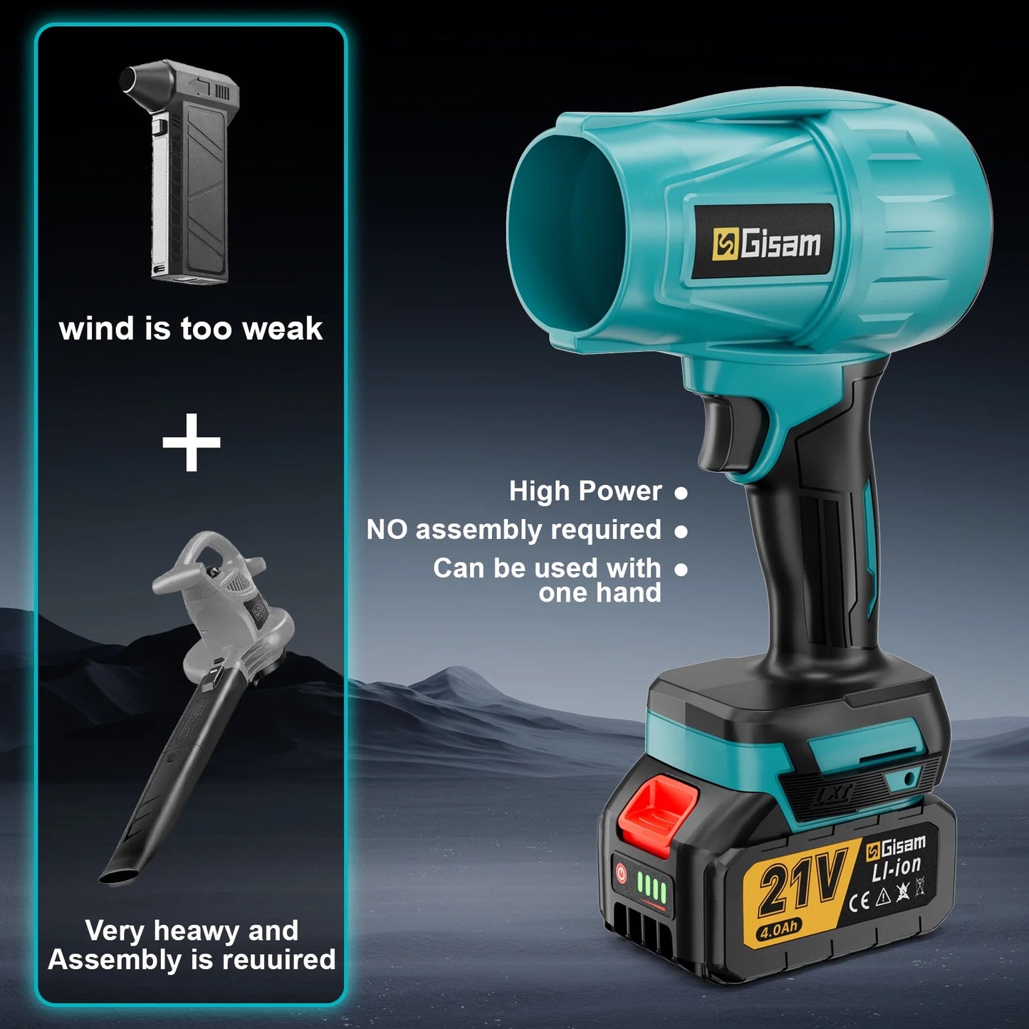 Electric Cordless Leaf Blower,128000Rpm 447MPH Handheld Leaf Blower with 2 X 4.0Ah Batteries for Patio Cleaning, Lawn Care, Blowing Leaves and Dust