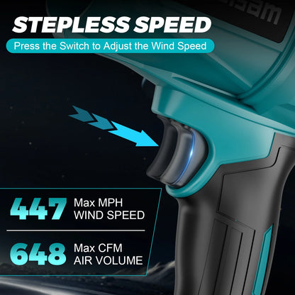 Electric Cordless Leaf Blower,128000Rpm 447MPH Handheld Leaf Blower with 2 X 4.0Ah Batteries for Patio Cleaning, Lawn Care, Blowing Leaves and Dust